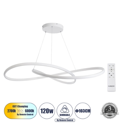 Εικόνα της GloboStar® Κρεμαστό Φωτιστικό Οροφής Design LED CCT 120W - Εναλλαγή Φωτισμού μέσω Τηλεχειριστηρίου Dimmable Φ103cm - Λευκό