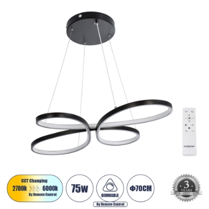 Εικόνα της GloboStar® Κρεμαστό Φωτιστικό Οροφής Design LED CCT 75W 8400lm 300° - Τηλεχειριστηρίου  Dimmable Μ71 x Π52 x Υ4cm - Μαύρο