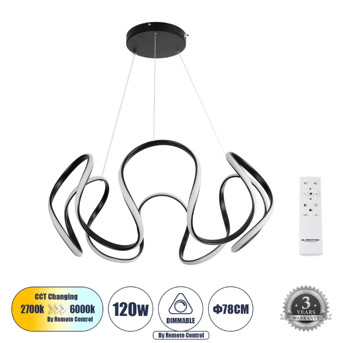 Εικόνα της GloboStar® Κρεμαστό Φωτιστικό Οροφής Design LED CCT 120W 13440lm 300° - Τηλεχειριστηρίου  Dimmable Φ78 x Υ31.5cm - Μαύρο