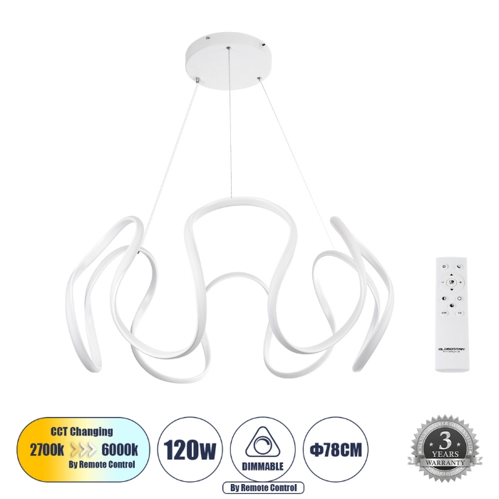 Εικόνα της GloboStar® Κρεμαστό Φωτιστικό Οροφής Design LED CCT 120W 13440lm 300° - Τηλεχειριστηρίου  Dimmable Φ78 x Υ31.5cm - Λευκό