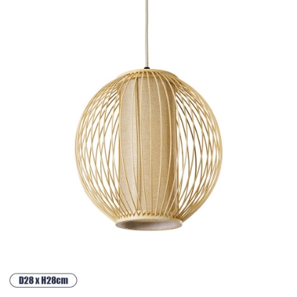 Εικόνα της GloboStar® SUNFLOWER 01934 Boho Κρεμαστό Φωτιστικό Οροφής Μονόφωτο 1 x E27 Φ28 x Υ28cm - Μπεζ Ξύλινο Πλέγμα - 5 Years Warranty