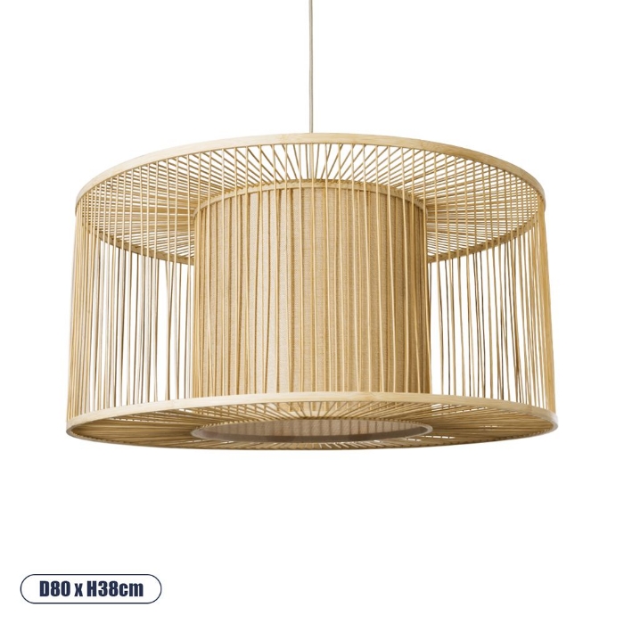 Εικόνα της GloboStar® COCONUT 01936 Boho Κρεμαστό Φωτιστικό Οροφής Μονόφωτο 1 x E27 Φ80 x Υ38cm - Μπεζ Ξύλινο Πλέγμα - 5 Years Warranty