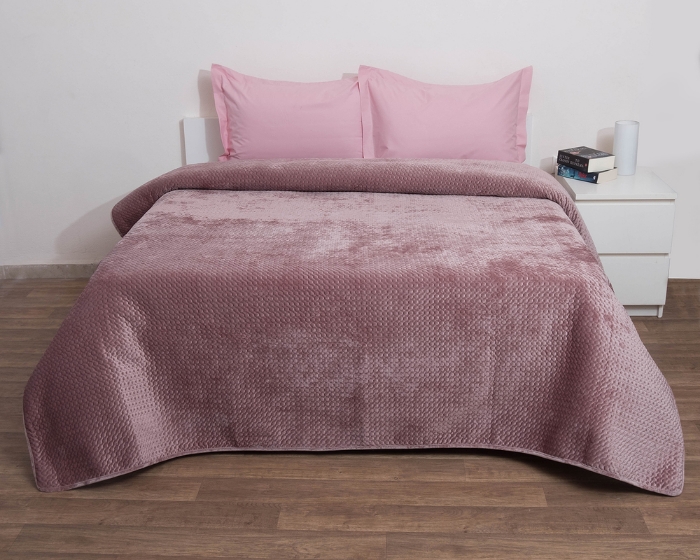 Εικόνα της AnnaRiska - Κουβερτώριο Velvet Ημίδιπλο 160x220 Verona Blush Pink