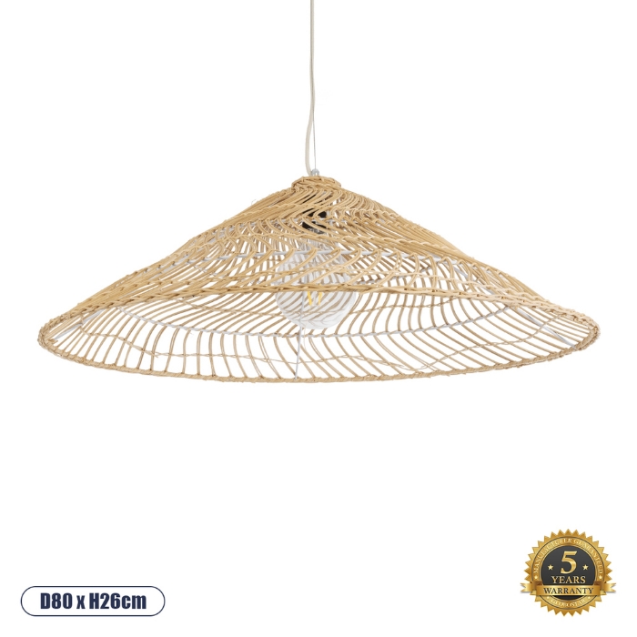 Εικόνα της GloboStar® KAIA 02347 Boho Φωτιστικό Οροφής Μονόφωτο 1 x E27 AC220-240V IP20 - Φ80 x Υ26cm - Μπεζ Ξύλινο Μπαμπού Πλέγμα Καμπάνα