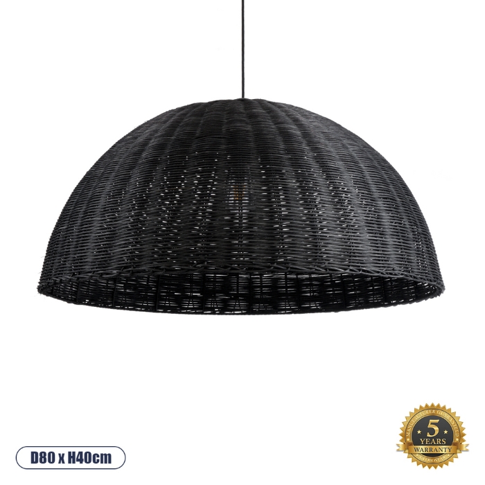 Εικόνα της GloboStar® MONTANA 02384 Boho Κρεμαστό Φωτιστικό 1 x E27  Φ80 x Υ40cm - Μαύρο Μπαμπού Πλέγμα Καμπάνα