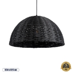 Εικόνα της GloboStar® MONTANA 02383 Boho Κρεμαστό Φωτιστικό 1 x E27  Φ50 x Υ25cm - Μαύρο Μπαμπού Πλέγμα Καμπάνα