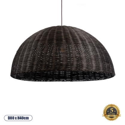 Εικόνα της GloboStar® MONTANA 02382 Boho Κρεμαστό Φωτιστικό 1 x E27  Φ80 x Υ40cm - Σκούρο Καφέ Μπαμπού Πλέγμα Καμπάνα