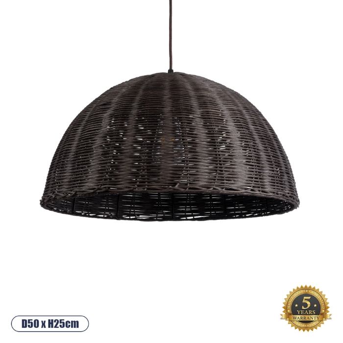 Εικόνα της GloboStar® MONTANA 02381 Boho Κρεμαστό Φωτιστικό 1 x E27  Φ50 x Υ25cm - Σκούρο Καφέ Μπαμπού Πλέγμα Καμπάνα