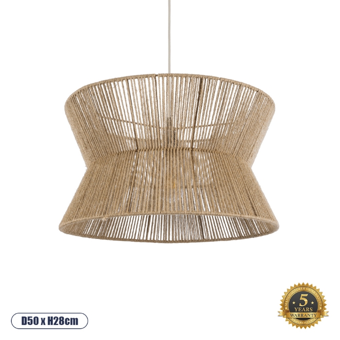 Εικόνα της GloboStar® BISBEE 02204 Boho Κρεμαστό Φωτιστικό 1 x E27  Φ50 x Υ28cm - Μπεζ Λεπτό Σχοινί Τριχιά Πλέγμα