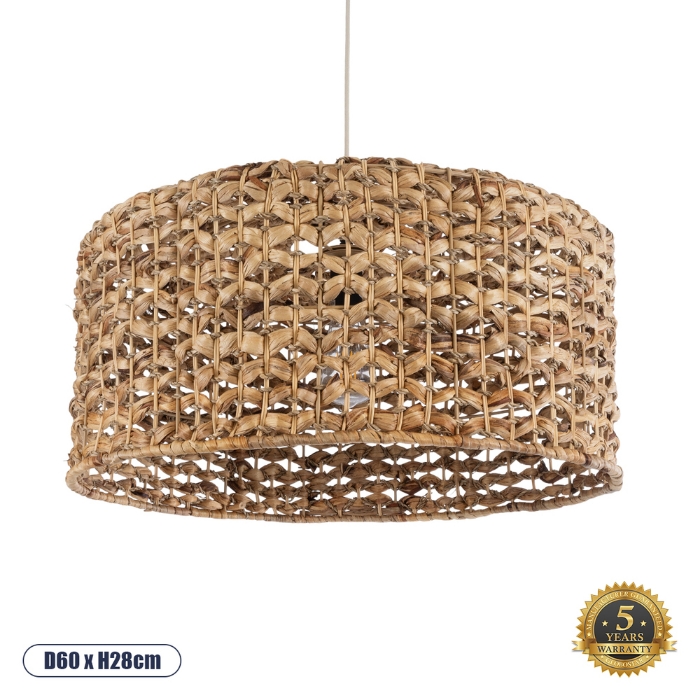 Εικόνα της GloboStar® MANGATA 01849 Boho Κρεμαστό Φωτιστικό 1 x E27  Φ60 x Υ28cm - Καφέ Water Hyacinth - Υδρουάκινθος Πλέγμα Καμπάνα