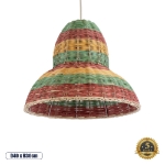 Εικόνα της GloboStar®  Boho Κρεμαστό Φωτιστικό 1 x E27  Φ40 x Υ30cm - Πράσινο με Κίτρινο και Μπεζ με Κόκκινο Ξύλινο Μπαμπού Πλέγμα Καμπάνα