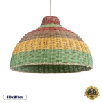 Εικόνα της GloboStar® Boho Κρεμαστό Φωτιστικό 1 x E27  Φ70 x Υ48cm - Πράσινο με Κίτρινο και Μπεζ με Κόκκινο Ξύλινο Μπαμπού Πλέγμα Καμπάνα