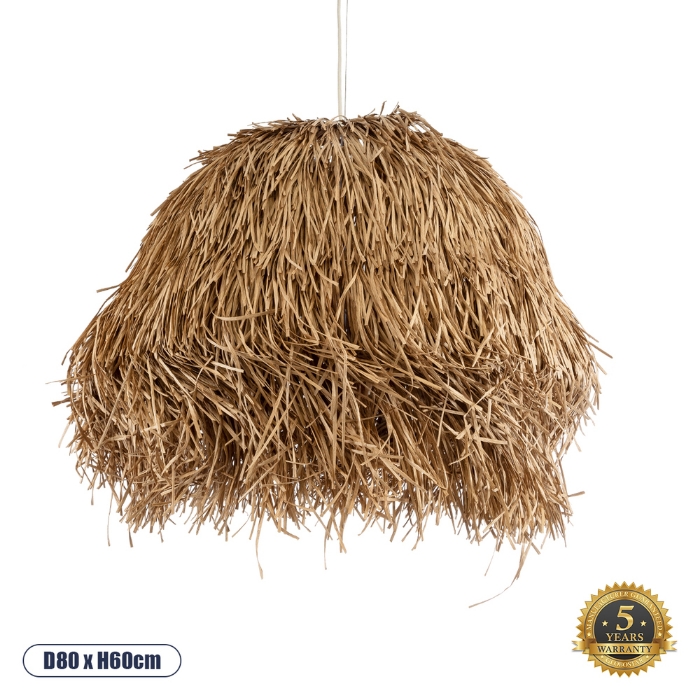 Εικόνα της GloboStar® GUADELOUPE 02158 Boho Κρεμαστό Φωτιστικό 1 x E27  Φ80 x Υ60cm - Μπεζ Φυσική Ράφια Νήμα Πλέγμα Καμπάνα