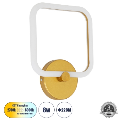 Εικόνα της GloboStar® ELIZA 61344 - Απλίκα Design LED CCT 8W 960lm  -   Ψυχρό 6000k+Φυσικό 4500k+Θερμό 2700k Μ22 x Π5 x Υ28.5cm - Χρυσό