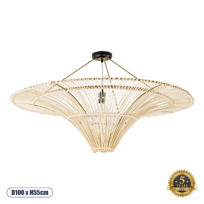 Εικόνα της GloboStar® PALERMO 02153 Boho Φωτιστικό Οροφής Μονόφωτο 1 x E27  IP20 - Φ100 x Υ55cm - Μπεζ Ξύλινο Μπαμπού Πλέγμα