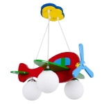 Εικόνα της GloboStar® AIRPLANE 01575  Κρεμαστό Παιδικό Φωτιστικό Οροφής Τρίφωτο 3 x E27 Φιγούρα Πολύχρωμο Ξύλινο Μ51 x Π49 x Υ26cm