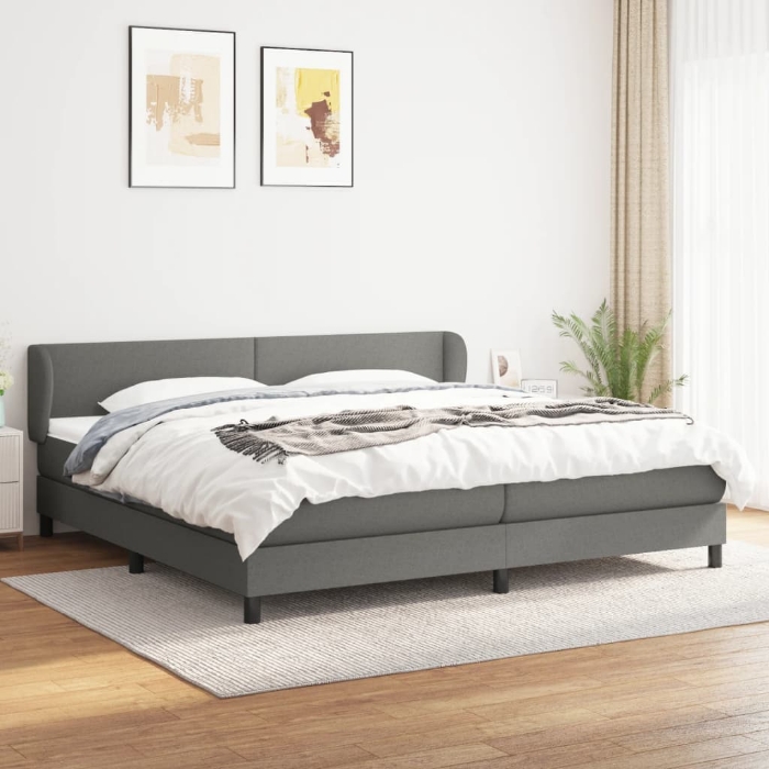 Εικόνα της Κρεβάτι Boxspring με Στρώμα Σκούρο Γκρι 200x200 εκ. Υφασμάτινο Hobbo