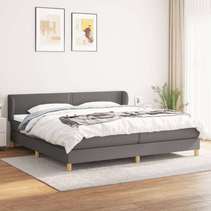 Εικόνα της Κρεβάτι Boxspring με Στρώμα Σκούρο Γκρι 200x200 εκ. Υφασμάτινο Hobbo