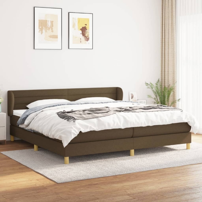 Εικόνα της Κρεβάτι Boxspring με Στρώμα Σκούρο Καφέ 200x200 εκ. Υφασμάτινο Hobbo