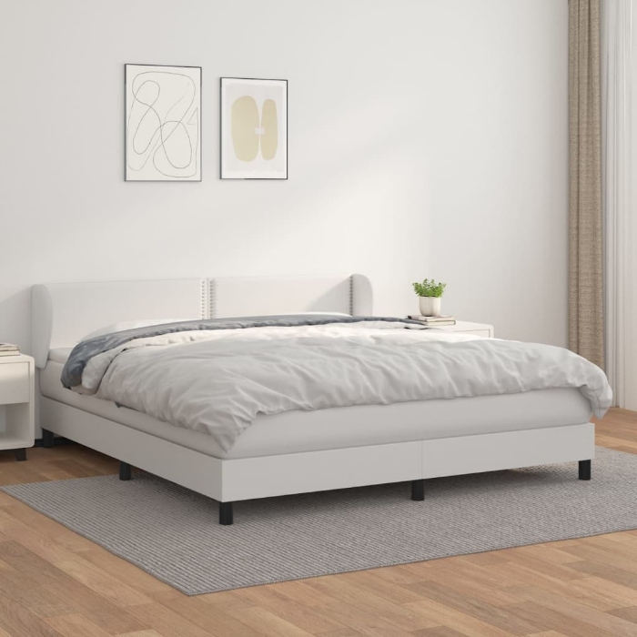 Εικόνα της Κρεβάτι Boxspring με Στρώμα Λευκό 180x200 εκ. Συνθετικό Δέρμα Hobbo