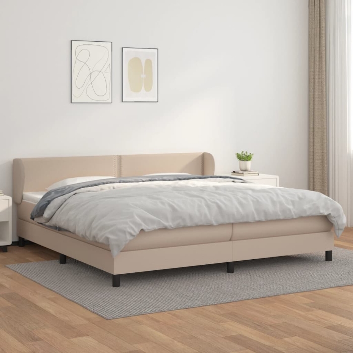 Εικόνα της Κρεβάτι Boxspring με Στρώμα Καπουτσίνο 200x200εκ.από Συνθ.Δέρμα Hobbo