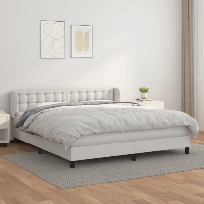 Εικόνα της Κρεβάτι Boxspring με Στρώμα Λευκό 180x200 εκ. Συνθετικό Δέρμα Hobbo