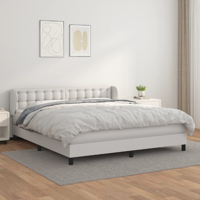 Εικόνα της Κρεβάτι Boxspring με Στρώμα Λευκό 180x200 εκ. Συνθετικό Δέρμα Hobbo