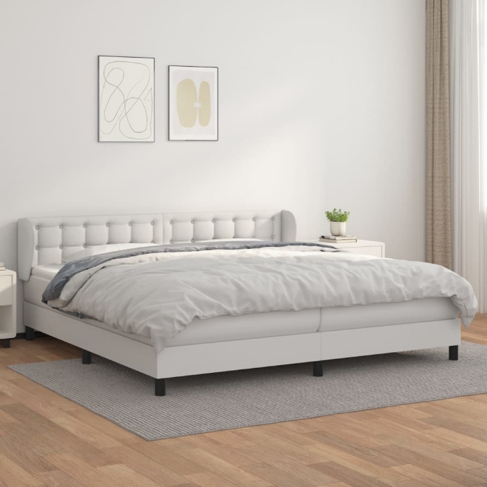 Εικόνα της Κρεβάτι Boxspring με Στρώμα Λευκό 200x200 εκ. Συνθετικό Δέρμα Hobbo