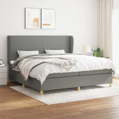 Εικόνα της Κρεβάτι Boxspring με Στρώμα Σκούρο Γκρι 200x200 εκ. Υφασμάτινο Hobbo