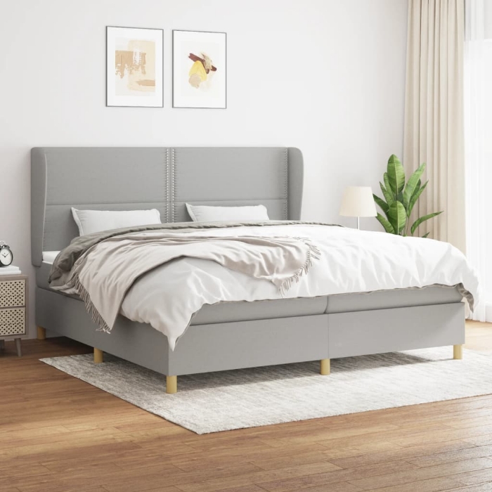 Εικόνα της Κρεβάτι Boxspring με Στρώμα Ανοιχτό Γκρι 200x200 εκ. Υφασμάτινο Hobbo