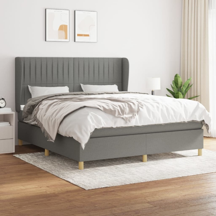 Εικόνα της Κρεβάτι Boxspring με Στρώμα Σκούρο Γκρι 180x200 εκ Υφασμάτιν Hobbo