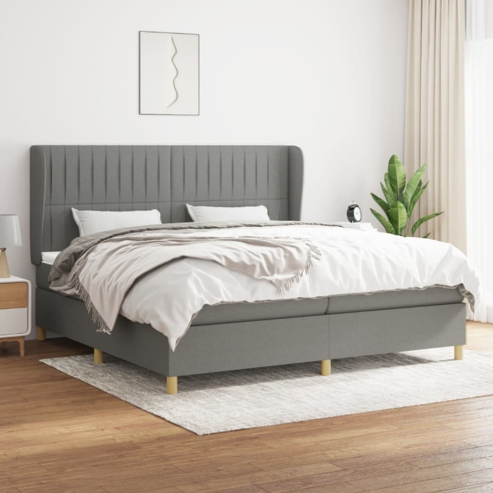 Εικόνα της Κρεβάτι Boxspring με Στρώμα Σκούρο Γκρι 200x200 εκ. Υφασμάτινο Hobbo