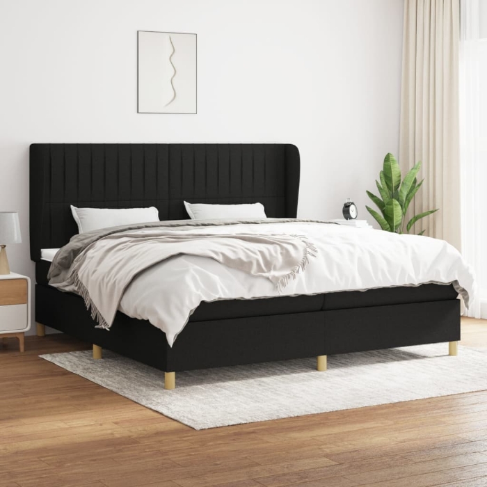 Εικόνα της Κρεβάτι Boxspring με Στρώμα Μαύρο 200x200 εκ. Υφασμάτινο Hobbo