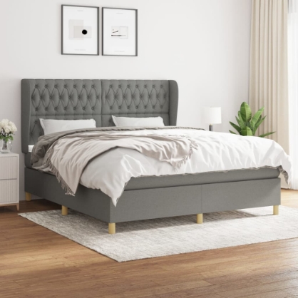 Εικόνα της Κρεβάτι Boxspring με Στρώμα Σκούρο Γκρι 180x200 εκ Υφασμάτιν Hobbo