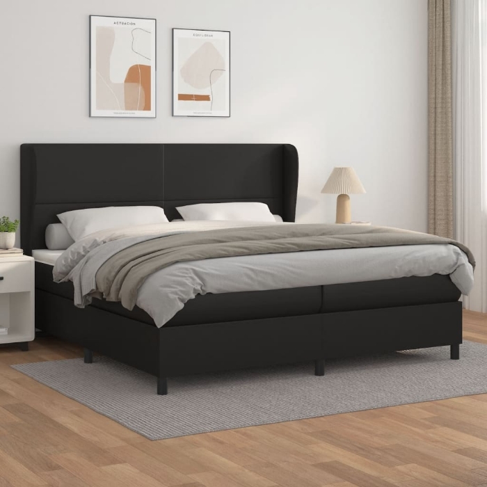 Εικόνα της Κρεβάτι Boxspring με Στρώμα Μαύρο 200x200 εκ. Συνθετικό Δέρμα Hobbo