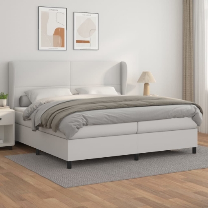 Εικόνα της Κρεβάτι Boxspring με Στρώμα Λευκό 200x200 εκ. Συνθετικό Δέρμα Hobbo