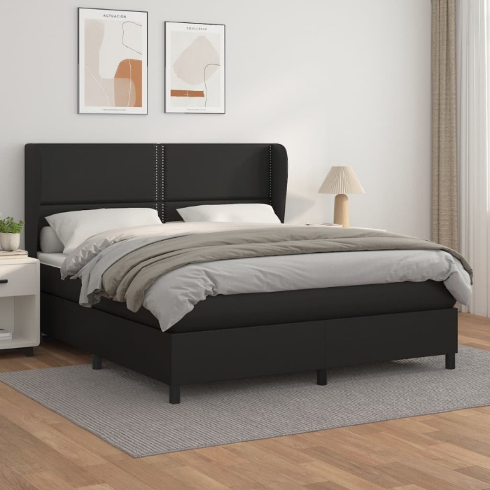 Εικόνα της Κρεβάτι Boxspring με Στρώμα Μαύρο 180x200εκ.από Συνθετικό Δέρμα Hobbo