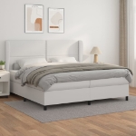 Εικόνα της Κρεβάτι Boxspring με Στρώμα Λευκό 200x200 εκ. Συνθετικό Δέρμα Hobbo