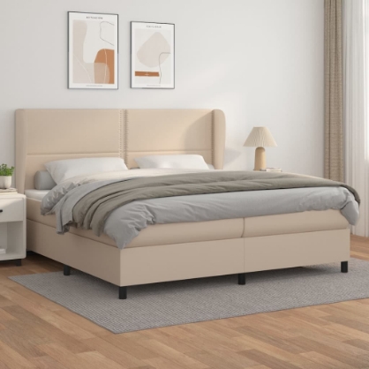 Εικόνα της Κρεβάτι Boxspring με Στρώμα Καπουτσίνο 200x200εκ.από Συνθ.Δέρμα Hobbo