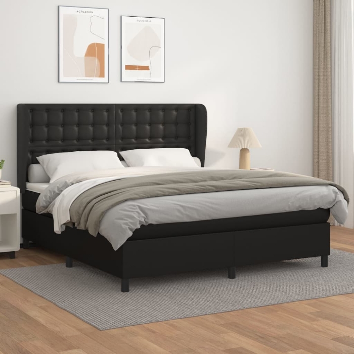 Εικόνα της Κρεβάτι Boxspring με Στρώμα Μαύρο 180x200εκ.από Συνθετικό Δέρμα Hobbo