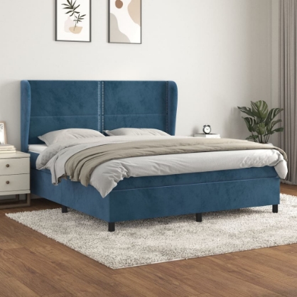 Εικόνα της Κρεβάτι Boxspring με Στρώμα Σκούρο Μπλε 180x200 εκ. Βελούδινο Hobbo