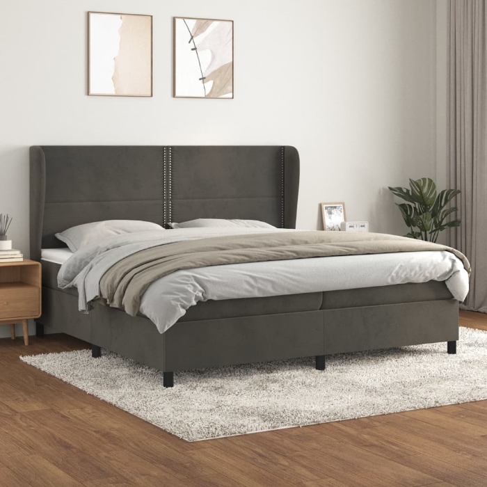 Εικόνα της Κρεβάτι Boxspring με Στρώμα Σκούρο Γκρι 200x200 εκ. Βελούδινο Hobbo