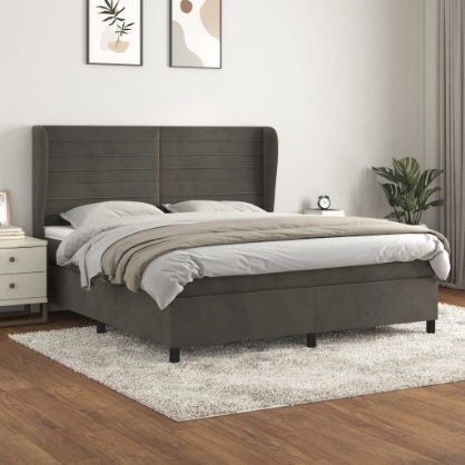 Εικόνα της Κρεβάτι Boxspring με Στρώμα Σκούρο Γκρι 180x200 εκ. Βελούδινο Hobbo