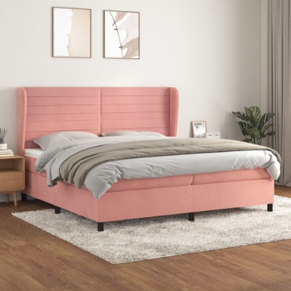 Εικόνα της Κρεβάτι Boxspring με Στρώμα Ροζ 200x200 εκ. Βελούδινο Hobbo