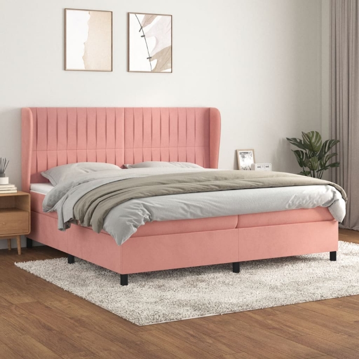 Εικόνα της Κρεβάτι Boxspring με Στρώμα Ροζ 200x200 εκ. Βελούδινο Hobbo