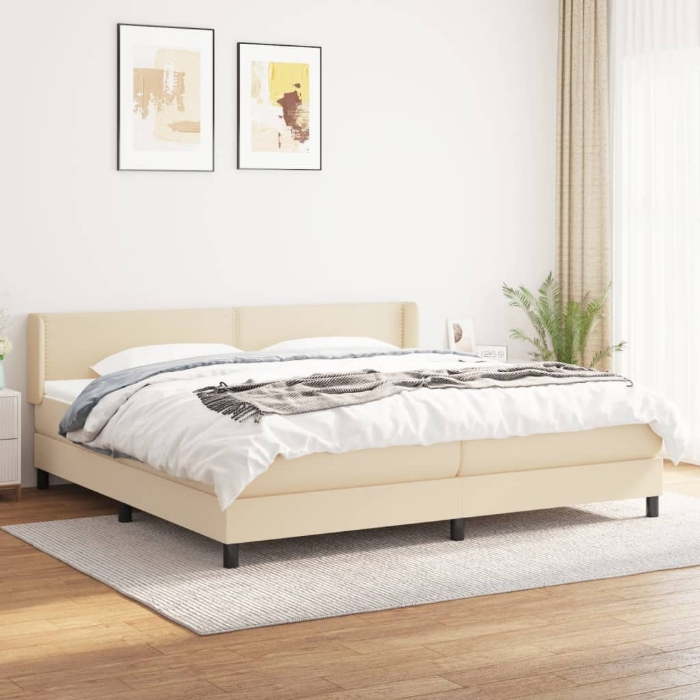 Εικόνα της Κρεβάτι Boxspring με Στρώμα Κρεμ 200x200 εκ. Υφασμάτινο Hobbo