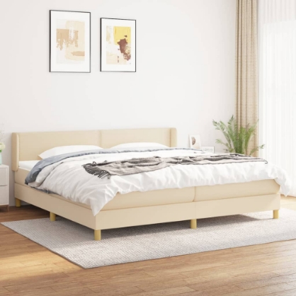 Εικόνα της Κρεβάτι Boxspring με Στρώμα Κρεμ 200x200 εκ. Υφασμάτινο Hobbo