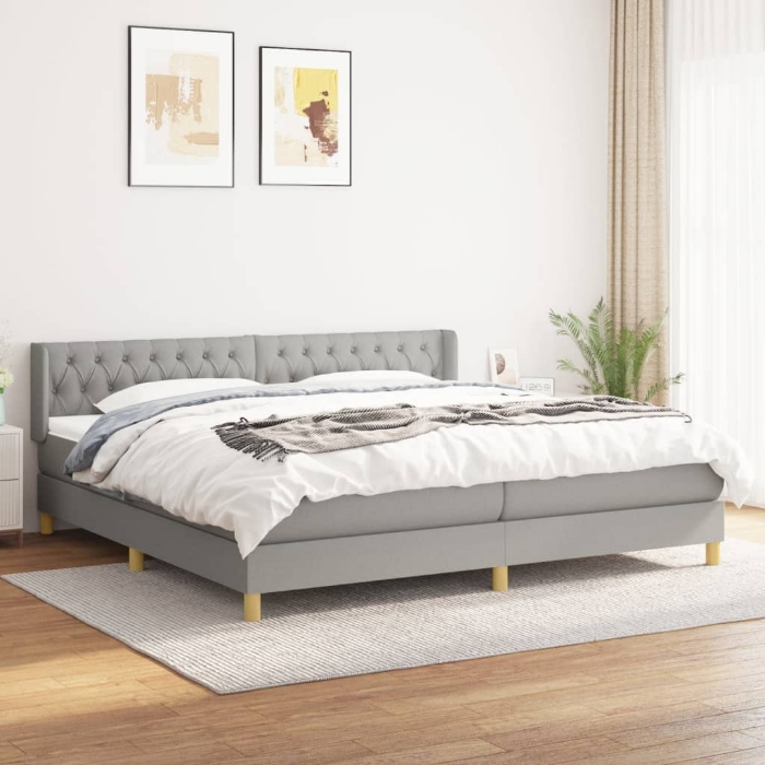 Εικόνα της Κρεβάτι Boxspring με Στρώμα Ανοιχτό Γκρι 200x200 εκ. Υφασμάτινο Hobbo