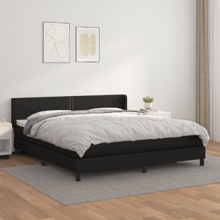 Εικόνα της Κρεβάτι Boxspring με Στρώμα Μαύρο 180x200εκ.από Συνθετικό Δέρμα Hobbo