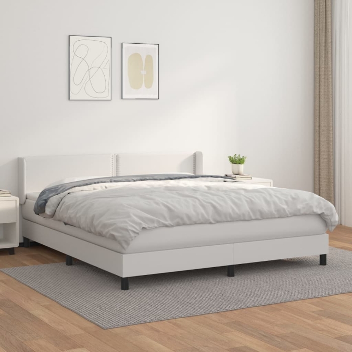 Εικόνα της Κρεβάτι Boxspring με Στρώμα Λευκό 180x200 εκ. Συνθετικό Δέρμα Hobbo